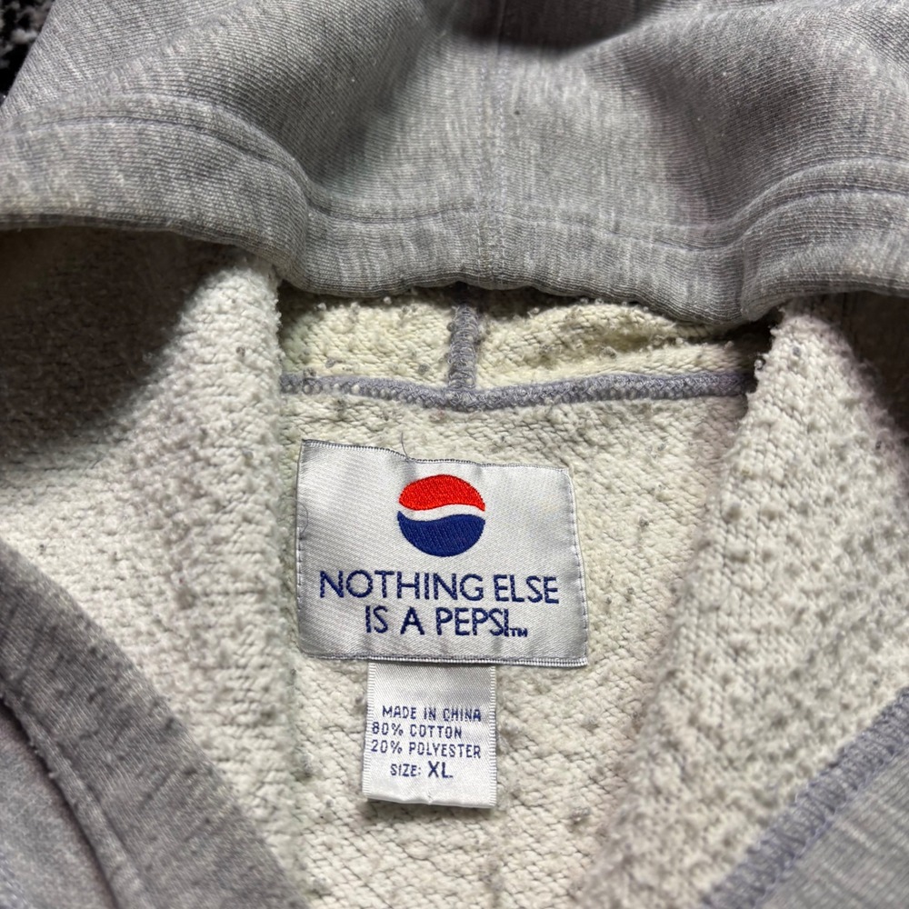 Vintage Pepsi Hoodie Gray Chenille Logo Pullover Sweatshirt Mens XL Heavyweight - Picture 2 of 6